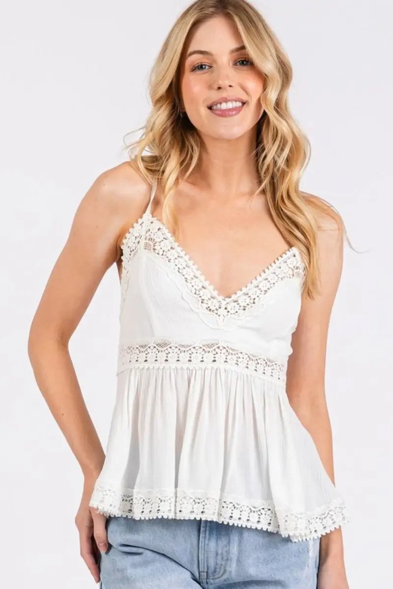 Mittoshop Crisscross Back Lace Detail V-Neck Cami Top - Love Salve